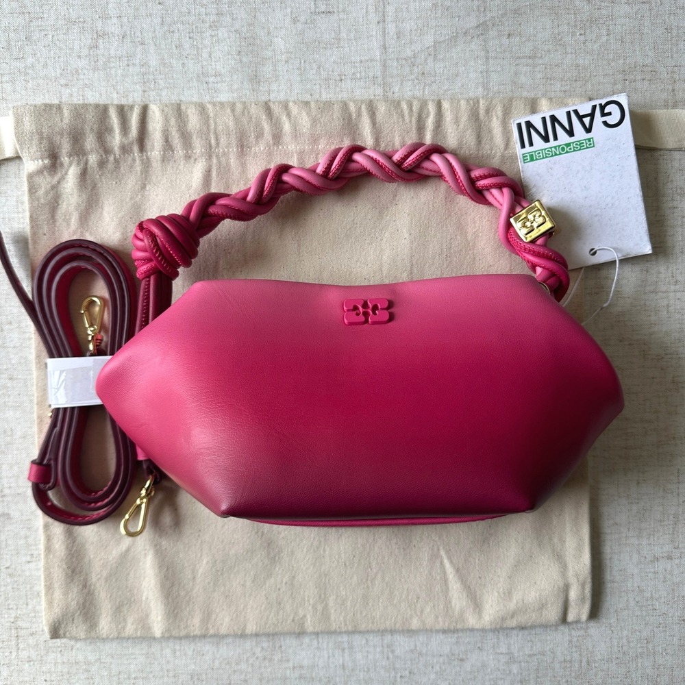 NWT GANNI Bou Bag Mini Gradient in Hot Pink Leather Crossbody - Picture 5 of 16